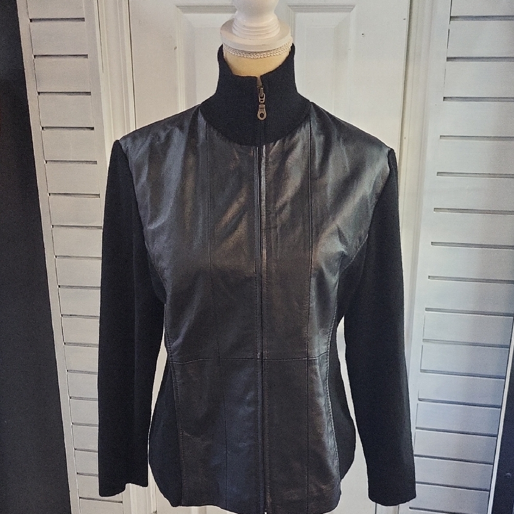 Coldwater Creek Black Leather Jacket/Sweater, SIZE PL